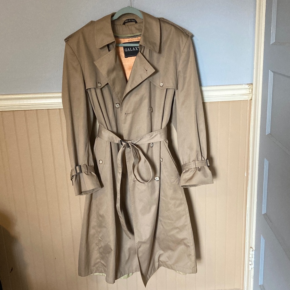 Galaxy Trench Coat Vintage Long Women’s Tan Sz 44 Wool-lined